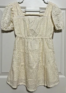 NWT Jessica Simpson size L 12 girls cream eyelet short sleeve fit & flare dress - Picture 1 of 5