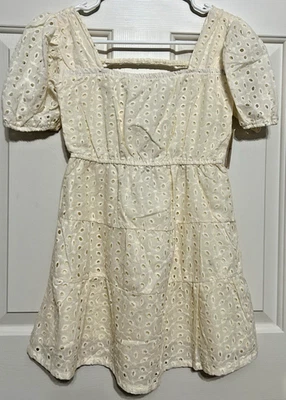 NWT Jessica Simpson size L 12 girls cream eyelet short sleeve fit & flare dress - Image 1 of 4