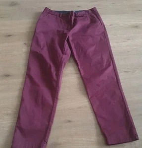 Fred Perry Trousers Cotton Woman Burgundy Wine Color Pockets Diner Logo Sz UK12 - Picture 1 of 8