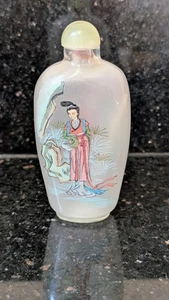 Vintage chinesische umgekehrte bemalte Stoffflasche - schöne Frauen in fließendem... - Bild 1 von 23