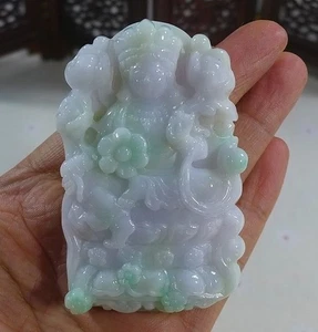 Cert'd Natural Type A Jadeite Jade Kwan-yin Pendant 7593 - Picture 1 of 7