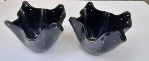 Pair Glass HANDKERCHIEF VASE - Black Glass with White Polka Dots - Height 5" - Picture 1 of 9
