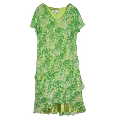 Donna Ricco Green Silk Dress Sz 22W Flutter Sleeve Tiered Hem Plus Size Wedding - Image 1 of 4