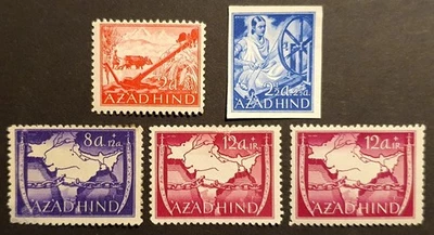Azad Hind India stamps 1943 Cinderellas 5v mi t hinged one inperf - Image 1 of 2