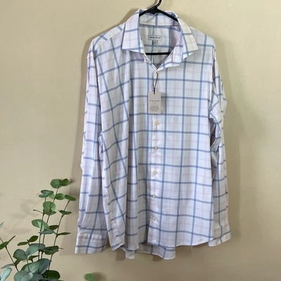 New White Blue Pink Plaid Peter Millar Men's Button Down Dress Shirt XL Designer - Image 1 of 4