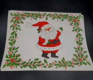 8 Vintage 11x14 Retro Kitch Hallmark Papier Tischsets Weihnachtsmann Stechpalme Weihnachten  - Bild 1 von 7