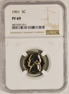 1961 Jefferson Nickel BIG GRADE! NGC Gem Proof 69 - Picture 1 of 2