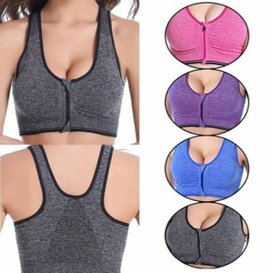 Womens Sports Bras Zip Front Racerback Yoga Bras with Removable Padded Workout - Picture 1 of 11