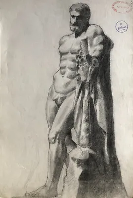 Statue D'après L'antique — Dessin Académique — Fusain Sur Papier —  47,5 X 32 Cm • 170€