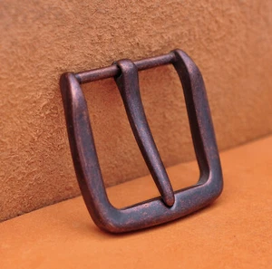 Hebilla de cinturón de 1-1/2" cuadrada de cobre antiguo cuadrado pesado de una sola clavija con clip de cinturón - Imagen 1 de 12