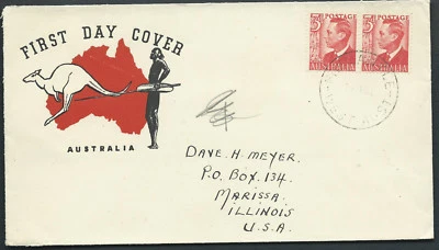 1951 3d Red KGVI Pair GUTHRIE FDC Australia FREMANTLE WA CDS Pencil Mark - Image 1 of 2
