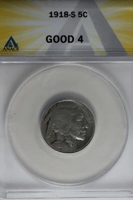 1918-S  .05   ANACS   G 4   Buffalo Nickel, Indian Nickel, 5 Cent Piece - Image 1 of 2