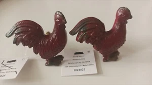Pair of Two (2) Cast Iron Drawer Cabinet Pull Knobs Rustic Red Rooster Hardware - Picture 1 of 5