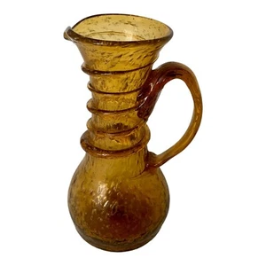 Vintage mundgeblasene israelische Bernstein Blasen Glas kleine Vase Krug mit Spirale - Bild 1 von 16