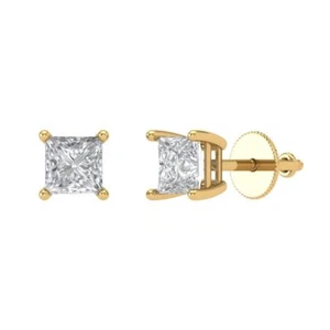 0.5 ct Princess Cut Solitaire Stud anniversary Earrings 14k Yellow solid Gold - Picture 1 of 11