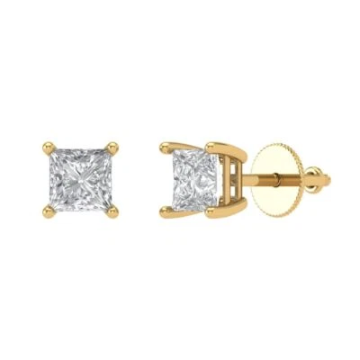 0.5 ct Princess Cut Solitaire Stud anniversary Earrings 14k Yellow solid Gold - Image 1 of 4