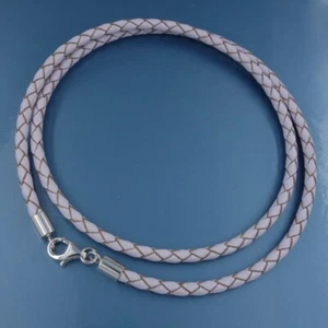 16 Zoll Sterlingsilber 3 mm Rund Geflochten Weiß Echtleder Kordel Halskette Karabiner - Bild 1 von 2