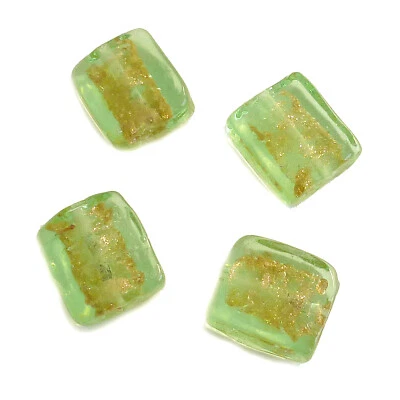 Glasperlen Rechteck 15 mm Lampwork grün "Goldsand" 10 Perlen nenad-design AN736 - Bild 1 von 4