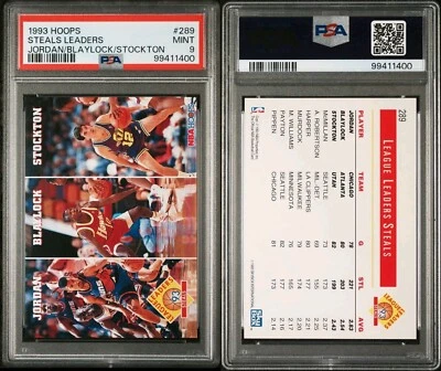 MICHAEL JORDAN 1993 HOOPS #289 CHICAGO BULLS PSA 9 MINT BASKETBALL CARD - Image 1 of 3
