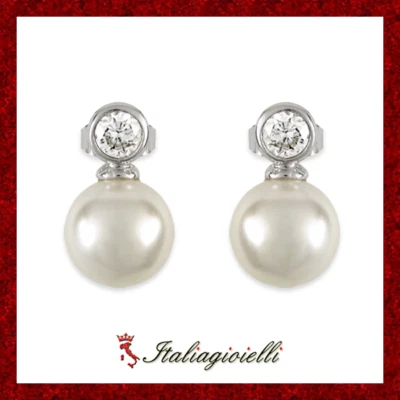 Prestigiosi Orecchini Perla in Argento 925 Rodiato Oro Bianco - Immagine 1 di 4