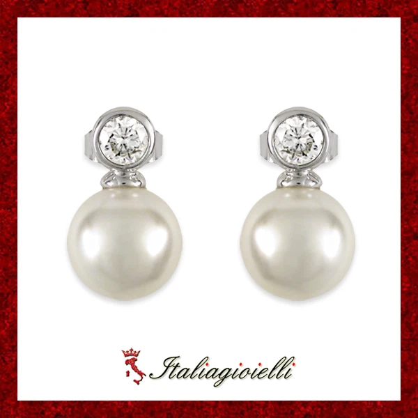 Orecchini Perla Brillanti in Argento 925 Rodiato Oro Bianco - Immagine 1 di 4