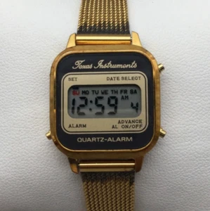 Vtg Texas Instruments Watch Women 23mm Gold Tone Alarm Date New Battery 6.25" - Picture 1 of 14