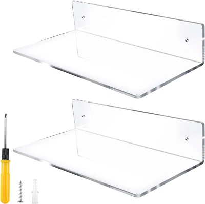 Jansburg 12 Inch L Shaped Acrylic Floating Shelf Wall Mounted Shelves Invisible
