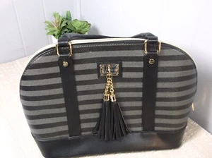 NWOT Black Striped Purse Gold Trim Tassel - Picture 1 of 7