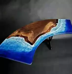 Ocean Resin coffee table with live edge solid wood epoxy artistic tabletop - Picture 1 of 7