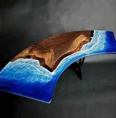 Ocean Resin coffee table with live edge solid wood epoxy artistic tabletop - Image 1 of 4