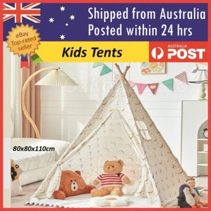 Teepee Tent Kids Cotton Canvas Beige Play House Boy Girls Wigwam Gift AU NEW - Picture 1 of 4