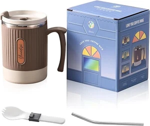 NOOX Hot & Cold Reusable Travel Mug with Stainless Straw, Spill-Proof Lid, Fork - Picture 1 of 4