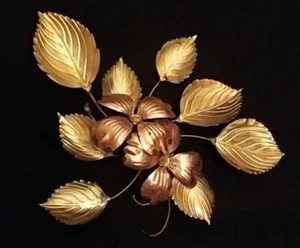 Vintage Home Interior Style Copper & Gold Metal Wall Hanging. Flowers & Leaves - Picture 1 of 8