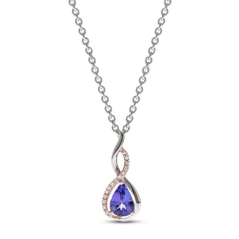 KAY Tanzanite & Diamond Necklace 1/20 ct tw Round-cut 10K White Gold 18 New - Image 1 of 4