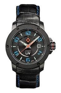 LIV GX1-A Swiss Automatic Movement Men's Casual Watch (Black with Blue Numbers). - Picture 1 of 10
