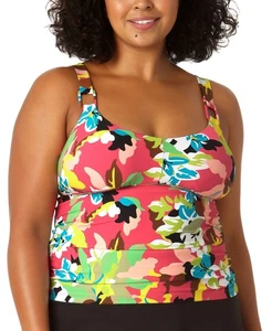 Anne Cole Multicolor Plus Size O-Ring Printed Tankini Top, Size 18W - Picture 1 of 3