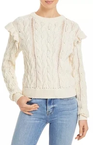 FRAME Sofia Ruffled Cable Knit Sweater Off White Cream Women's Size XS - Picture 1 of 6
