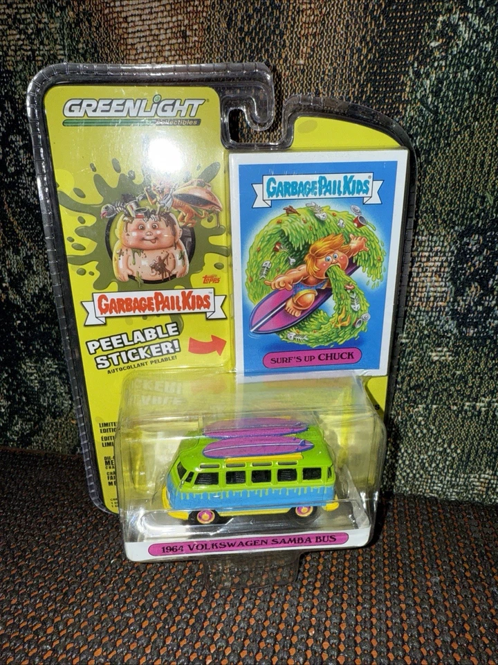 2021 Greenlight 垃圾桶儿童 1964 年大众 SAMBA 冲浪板绿色全新冲浪  — 第 1/1 张图片