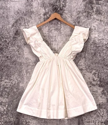 New For Love & Lemons Dress Small Womens Cotton Tie Back Plunge Mini - Image 1 of 4