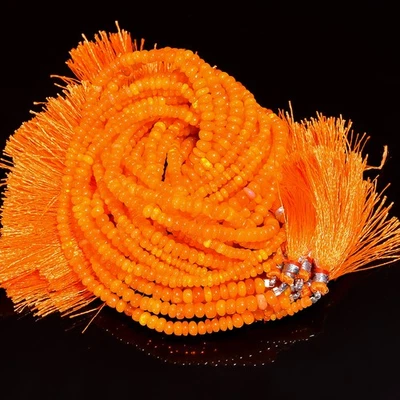 Orange Ethiopian Opal Gemstone Roundel Smooth Beads 4X4X2 mm Strand 8" AB-698 - Image 1 of 4
