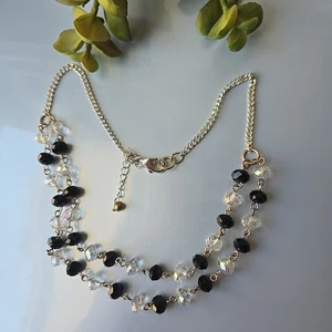 Vintage Silber Ton Facettierte Glasperlen 2 Stränge Halskette 18"L - Bild 1 von 3