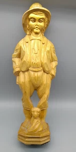 N2 Holzfigur Mann mit Hund lackiert, handgeschnitzt Vintage Frankreich - Picture 1 of 10