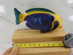 VINTAGE HOLZ HANDGESCHNITZT TROPISCHER REGENBOGEN FISCH SKULPTUR VOLKSKUNST - Bild 1 von 2