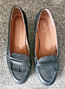Hotter Black Leather And Suede Loafer Wedge - Size 8 - Picture 1 of 11