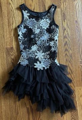 Biscotti Girls Modern Princess Black Dress with Asymmetrical Hem Sz 12 READ - Image 1 of 4