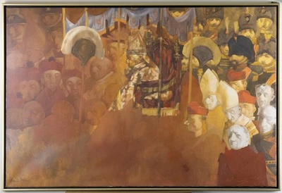 CHARLES BRAGG - "PROCESSION" OIL PAINTING ON CANVAS SIGNED CIRCA 1962 - Image 1 of 4