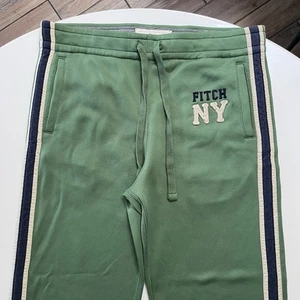 Pantalones De Colección Abercrombie & Fitch Para Hombre L Verde Pista Cremallera Pierna Y2K - Imagen 1 de 9