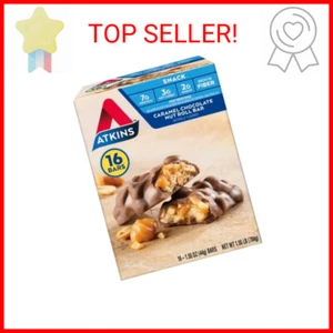 Atkins Caramel Chocolate Nut Roll Snack Bar, Protein Snack, High in Fiber, 2g Su - Picture 1 of 2
