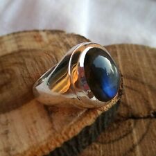 Natural Labradorite Gemstone with 925 Sterling Silver Ring for Men's #930