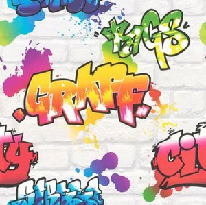 Papel pintado juvenil Rasch Graffiti piedras blanco colores arco iris 272901 (2,06 €/1 m²) - Imagen 1 de 2